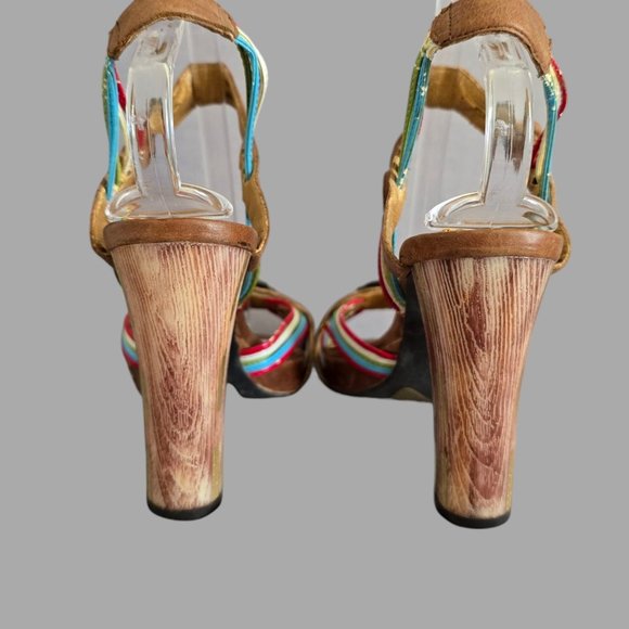 Naughty Monkey 4" Heel Multi Colored Strappy Buckle Sandals Women Size 8.5 - Picture 5 of 13